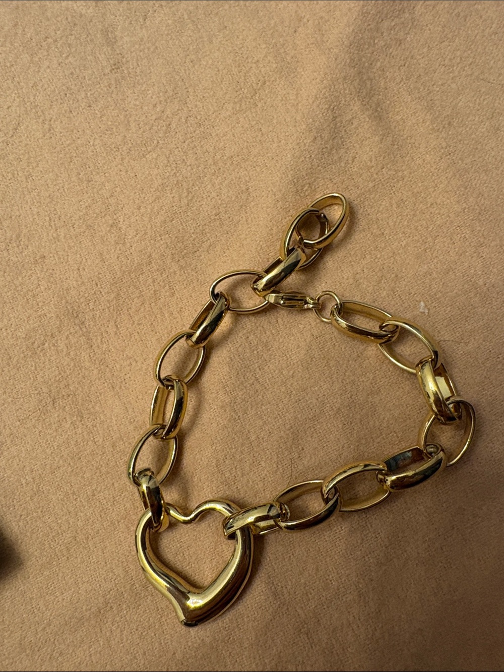 Chunky Gold Oval Chain Link Heart Bracelet Up to 8"